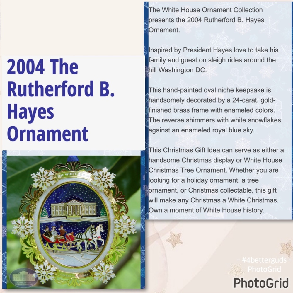 New 2004 White House Rutherford B Hayes Sleigh Historical Ornament Collection - Picture 5 of 12
